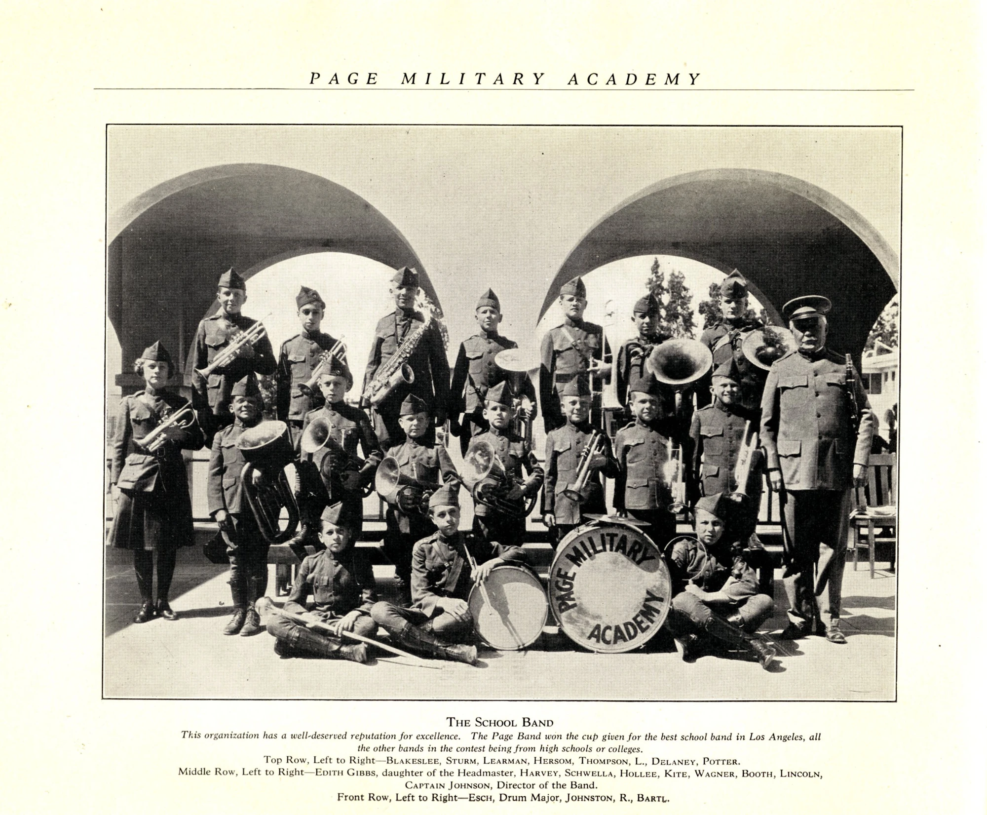 The Page Military Academy school band in an early photograph